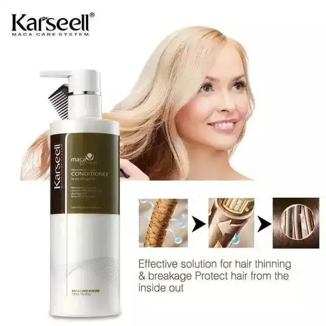 Karseell Maca Power Conditioner in a 500ml bottle, designed to add shine and smoothness to hair.