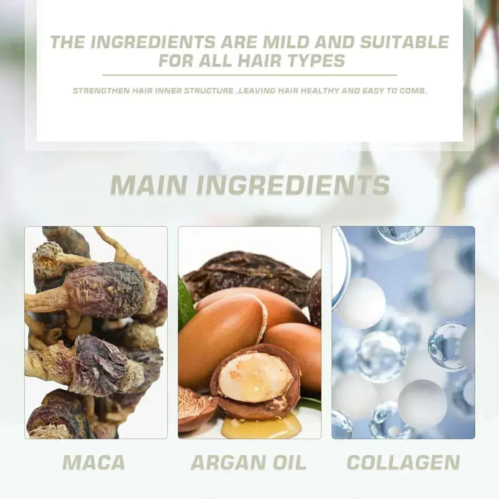 Karseell Maca Power Conditioner bottle showing shiny, smooth hair with 500ml of nourishing hair care product.