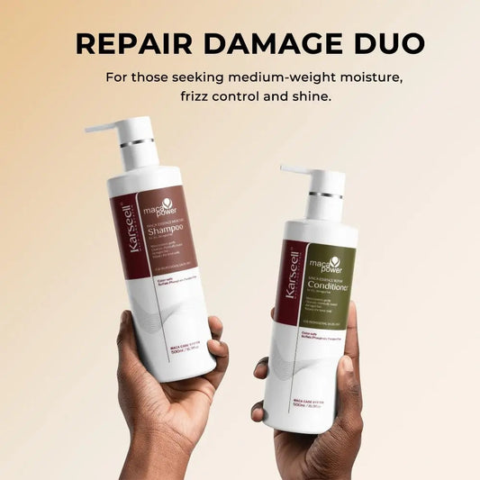KARSEELL Maca Power Maca Essence Collagen Moisture Hair Care Set with shampoo, conditioner, and treatment for healthy, shiny hair.