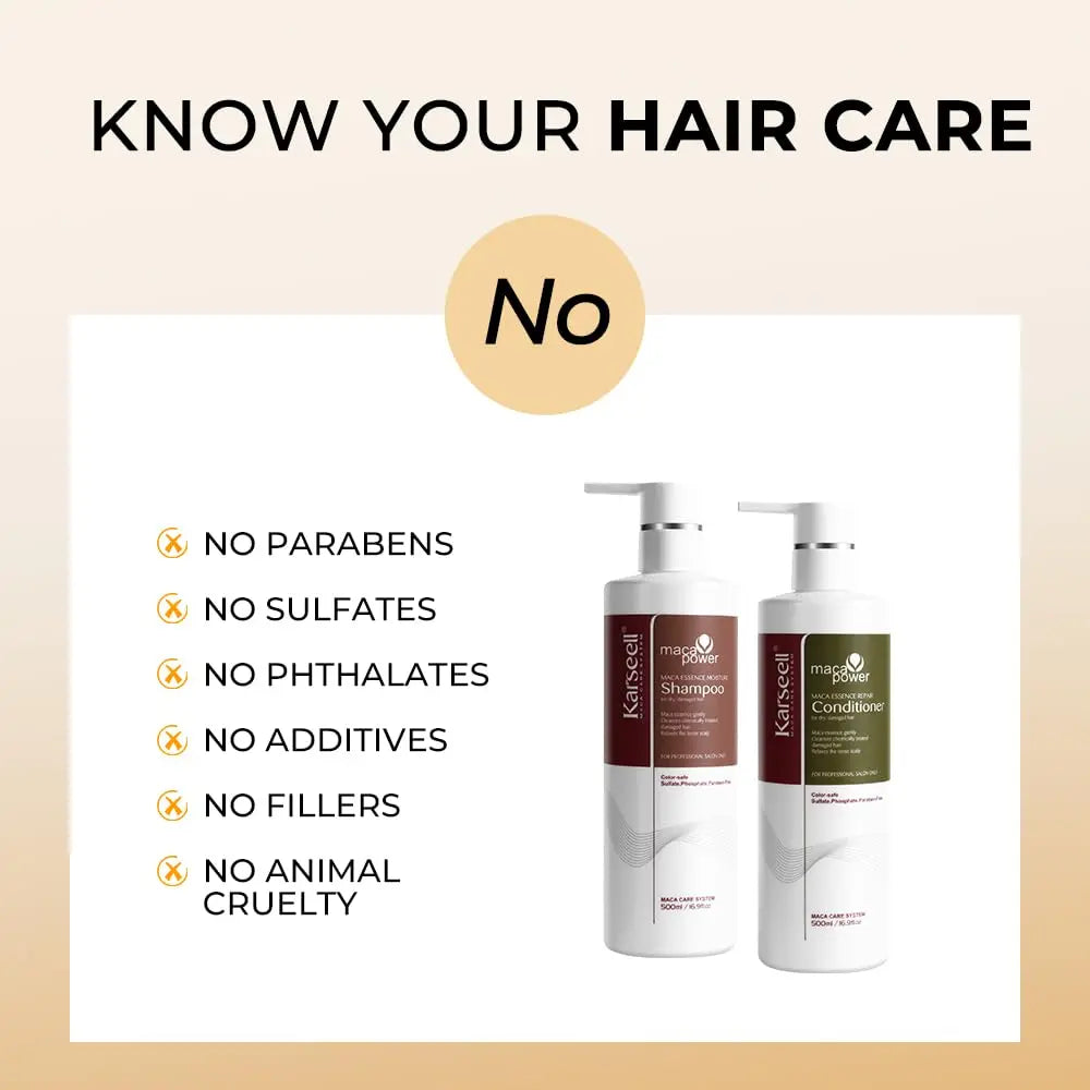 KARSEELL Maca Power Maca Essence Collagen Moisture Hair Care Set with shampoo, conditioner, and treatment bottles on a white background