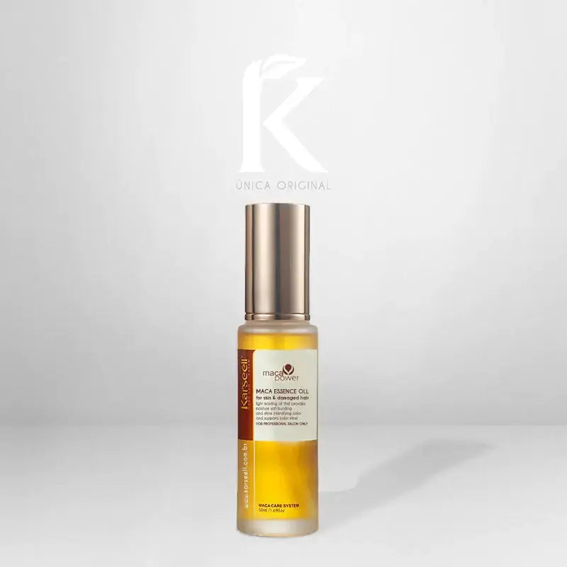 Karseell Maca Power Maca Essence with Moroccan Argan Oil in a 50ml bottle, showcasing the product's packaging and golden oil.