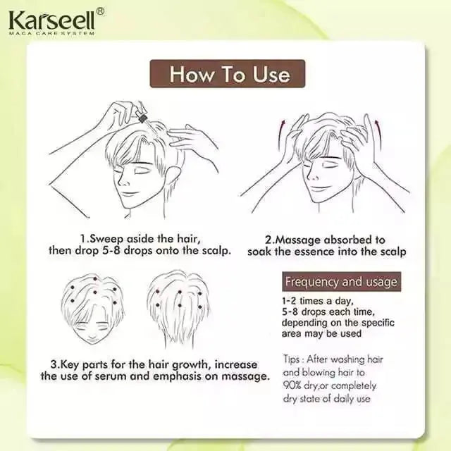 Karseell Maca Power Maca Essence with Moroccan Argan Oil in a 50 ml bottle, showing the product bottle and label.
