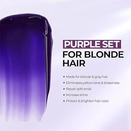 KARSEELL Maca Power Purple Mask and Shampoo set designed for colored hair, featuring purple packaging and hair care products.