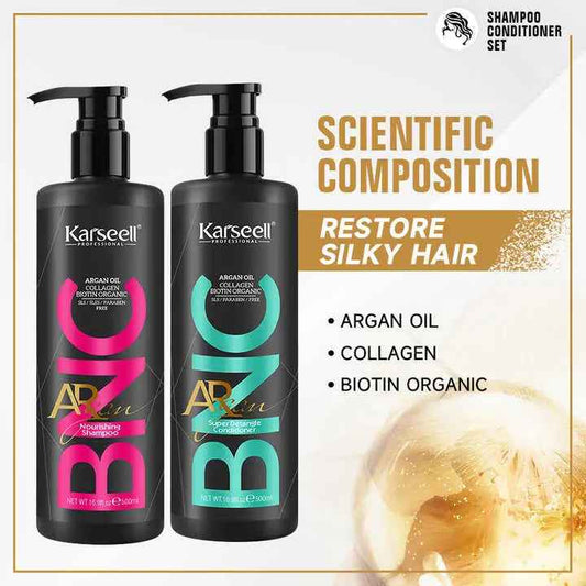 KARSEELL Argan Oil Collagen Biotin Organic Nourishing Shampoo & Super detangle Conditioner Set 500 ML Each