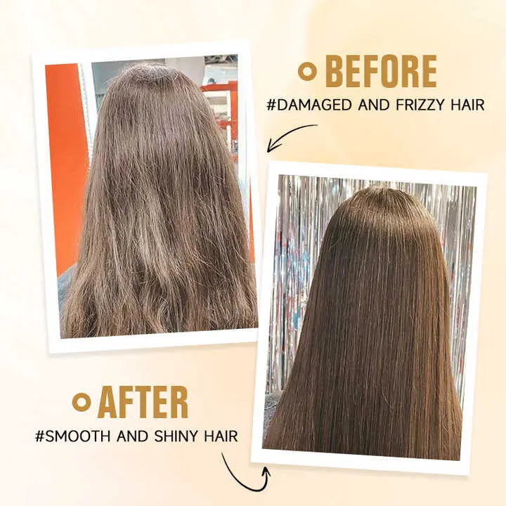 KARSEELL Argan Oil Collagen Biotin nourishing shampoo and super detangle conditioner set in 500ml bottles, shown in a natural hair care setting.