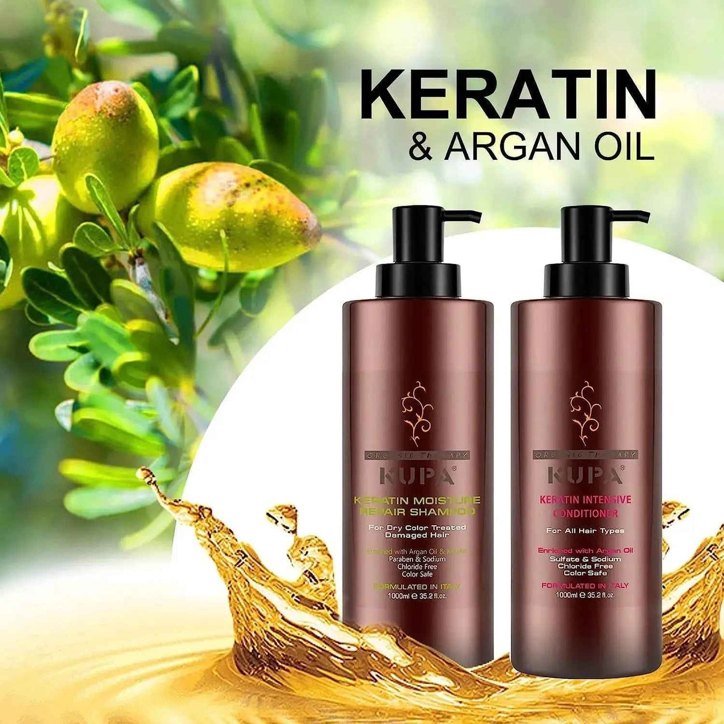 KUPA Keratin Moisture Repair Shampoo , Intensive conditioner Enriched with Argan Oil 1000 ML