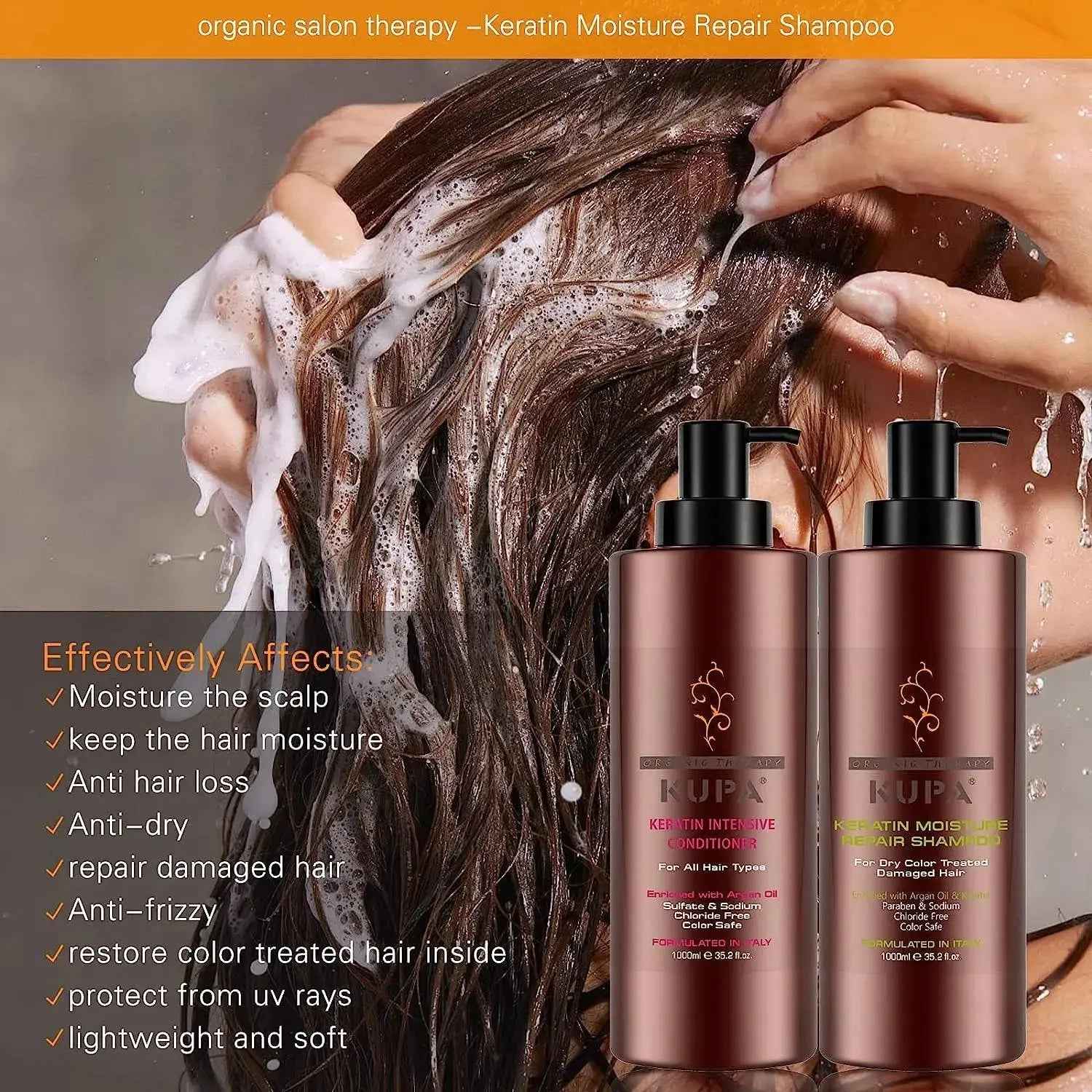 KUPA Keratin Moisture Repair Shampoo , Intensive conditioner Enriched with Argan Oil 1000 ML