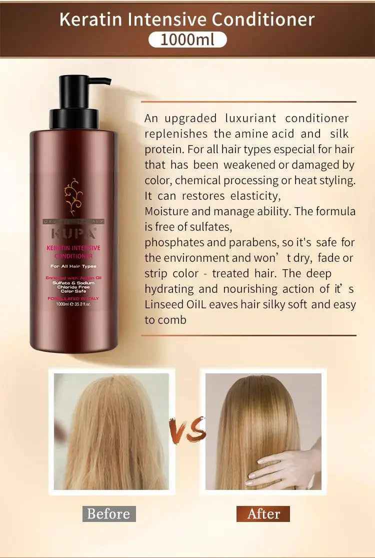 KUPA Keratin Moisture Repair Shampoo , Intensive conditioner Enriched with Argan Oil 1000 ML