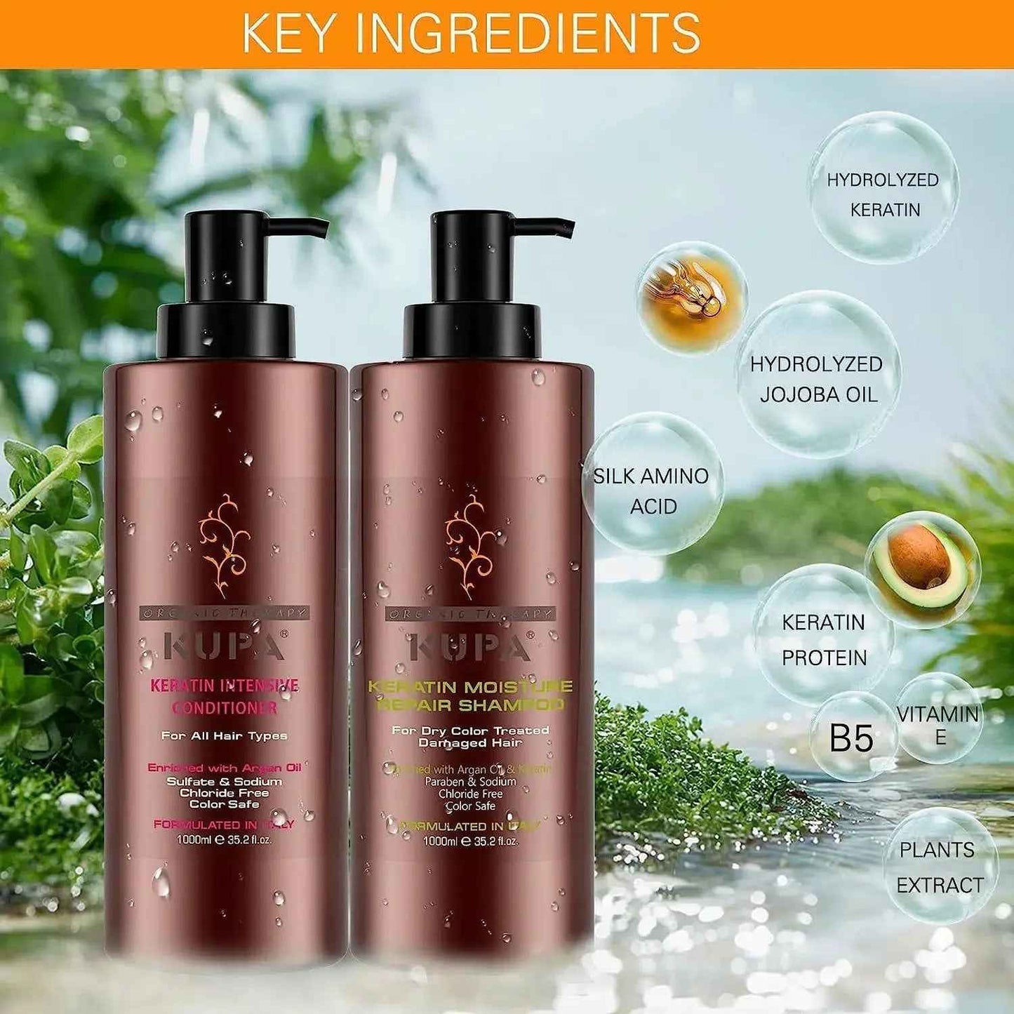 KUPA Keratin Moisture Repair Shampoo , Intensive conditioner Enriched with Argan Oil 1000 ML