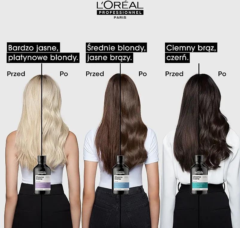 L'OREAL PROFESSIONNEL Chroma Creme Purple Cream Shampoo in a 300ml bottle, featuring purple formula for color-treated hair.