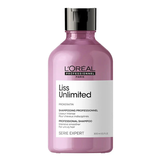 L'Oreal Professionnel Liss Unlimited shampoo for rebellious frizzy and straightened hair, 300ml bottle.