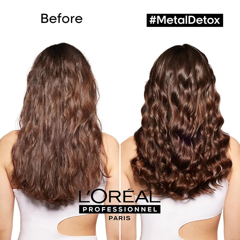 L'Oréal Professionnel Metal Detox sulfate-free shampoo with Glicoamine and Ionene for repairing hair breakage, 300 ml bottle.