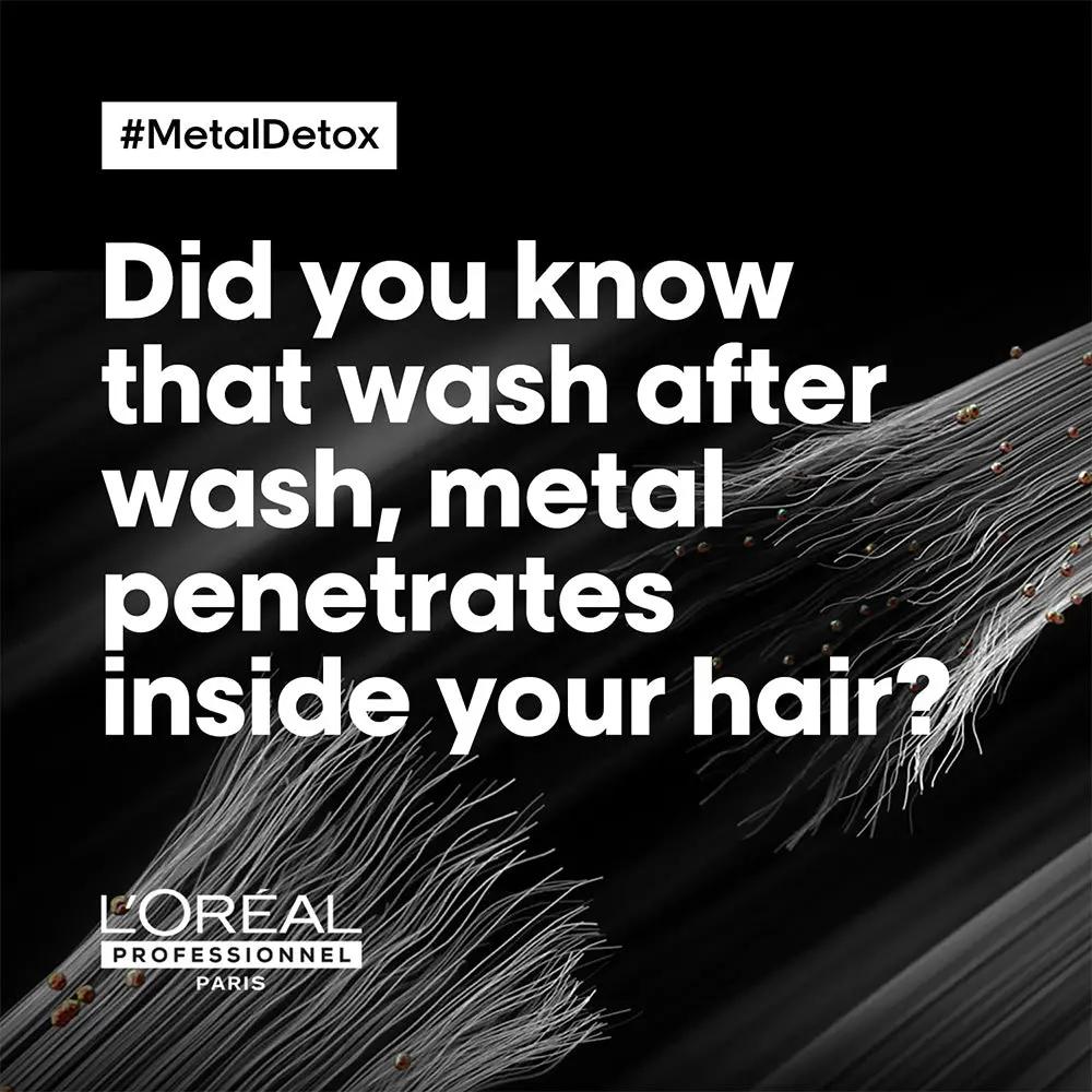 L'Oreal Professionnel Metal Detox sulfate-free shampoo bottle with Glicoamine and Ionene for damaged, fragile hair care.