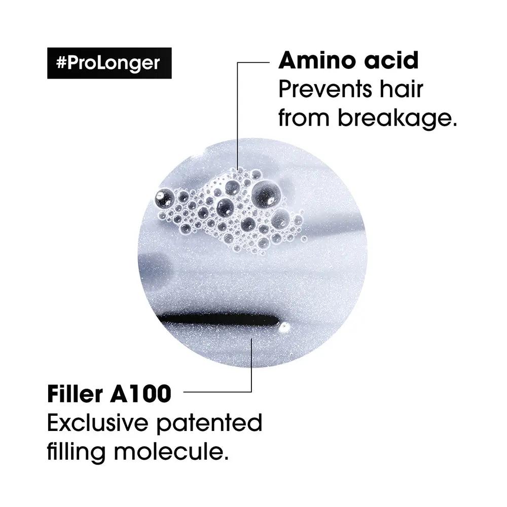 L'OREAL PROFESSIONNEL Pro Longer Shampoo with Filler-A100 and amino acids for long, thin-end hair in a 300ml bottle.