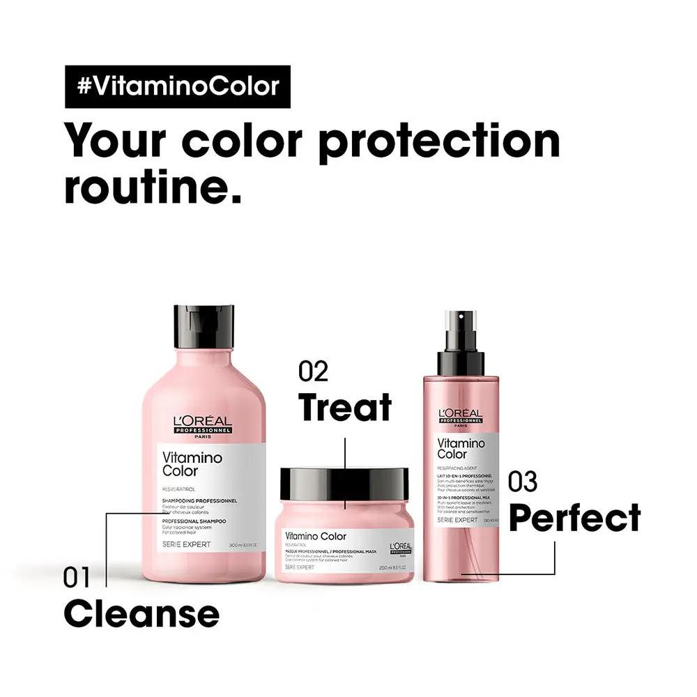 L'Oreal Professionnel Vitamino Color Shampoo with Resveratrol for color-treated hair, 300 ml bottle, shown in the image.