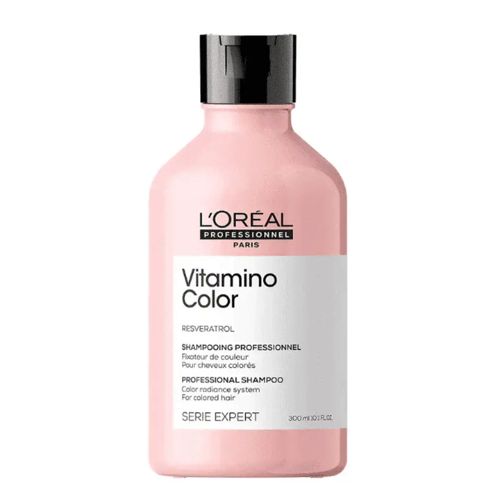 L’Oreal Professionnel Vitamino Color Shampoo with Resveratrol for color-treated hair, showing the 300ml bottle and label.