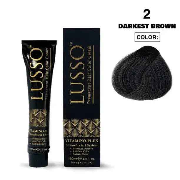 Lusso Permanent Hair Color Cream 100 ML #2 Darkest Brown