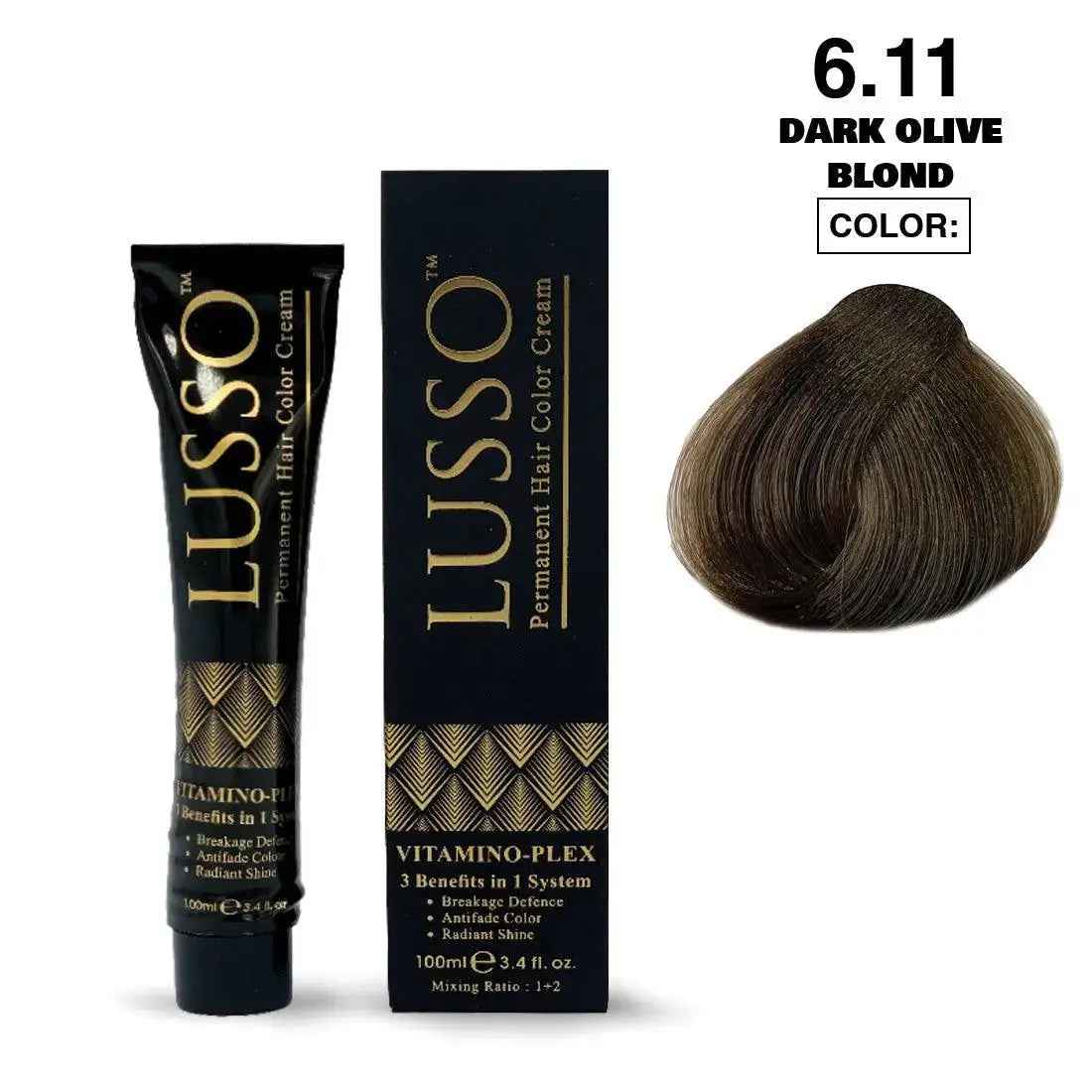 Lusso Permanent Hair Color Cream 100 ML #6.11 Dark Olive Blond