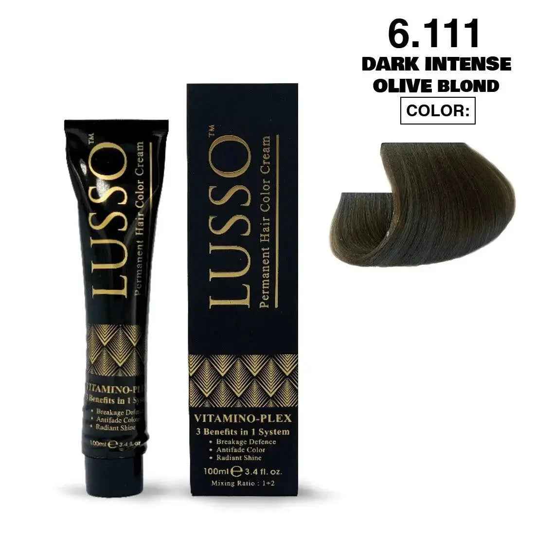 Lusso Permanent Hair Color Cream 100 ML #6.111 Dark Intense Olive Blond