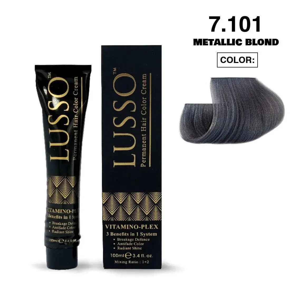 Lusso Permanent Hair Color Cream 100 ML #7.101 Metallic Blond