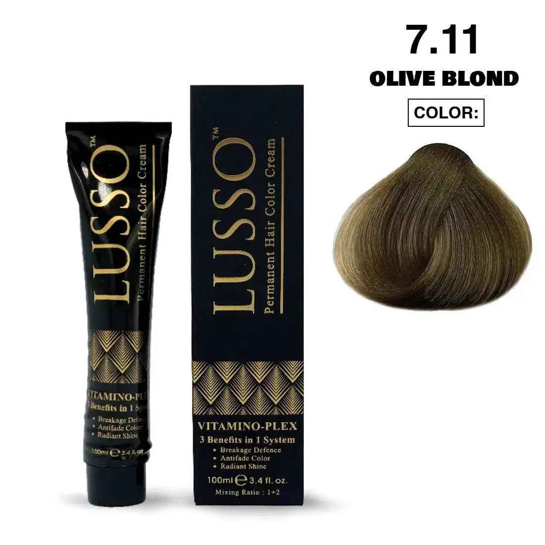 Lusso Permanent Hair Color Cream 100 ML #7.11 Olive Blond