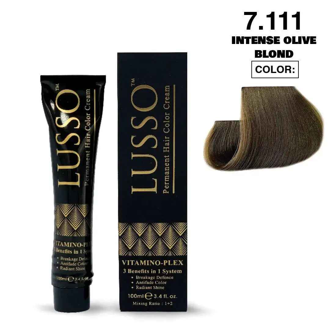 Lusso Permanent Hair Color Cream 100 ML #7.111 Intense Olive Blond