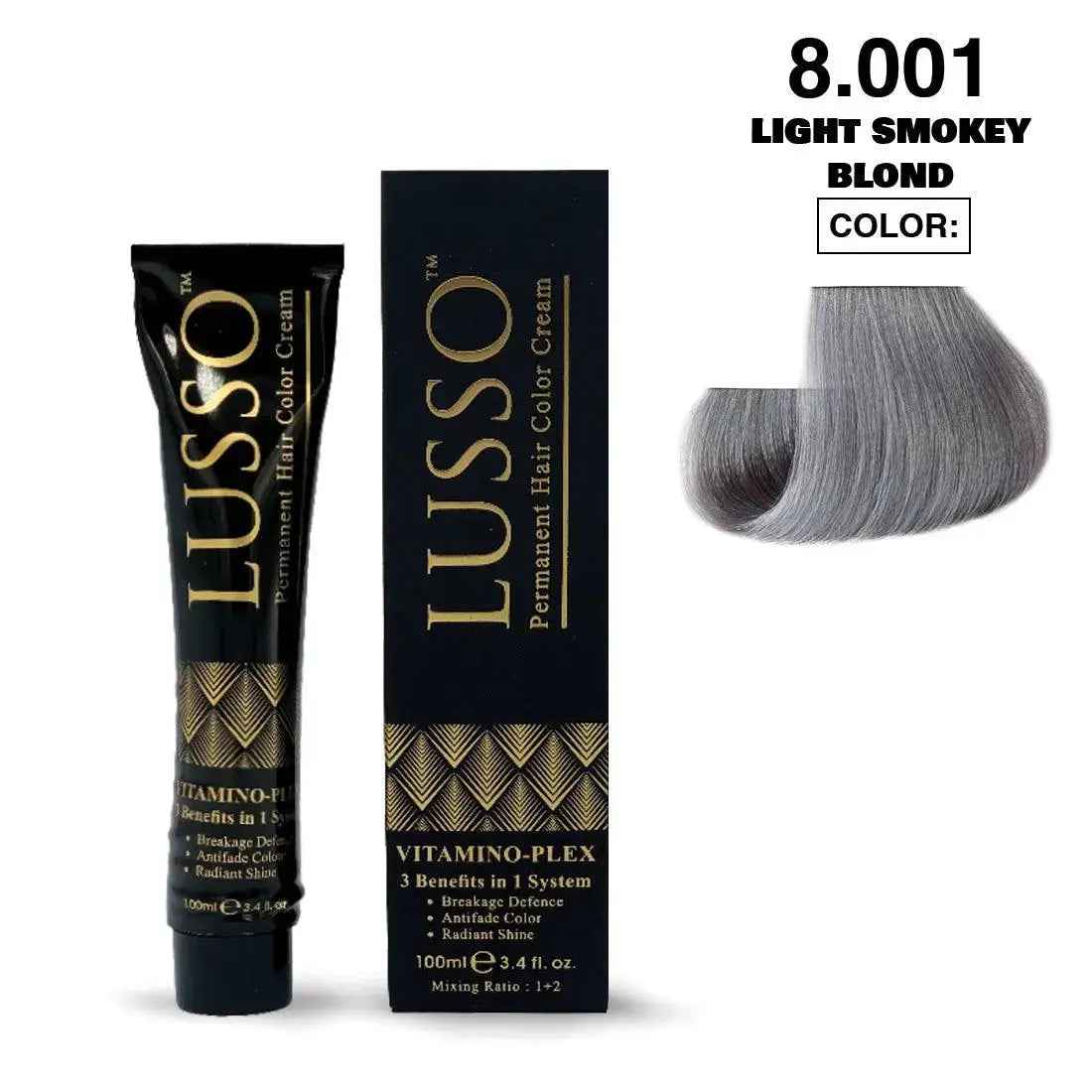 Lusso Permanent Hair Color Cream 100 ML #8.001 Light Smokey Blond