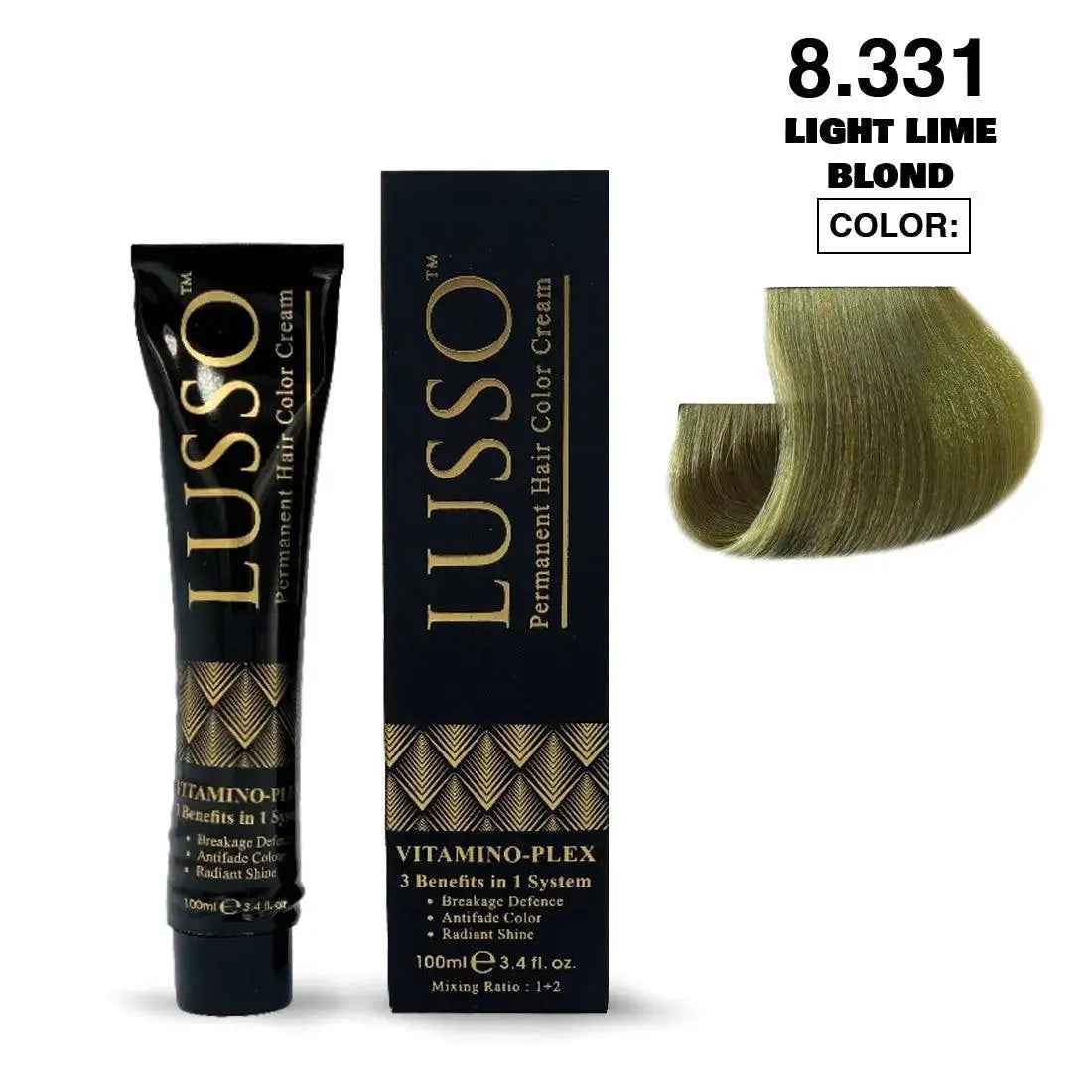 Lusso Permanent Hair Color Cream 100 ML #8.331 Light Lime Blond