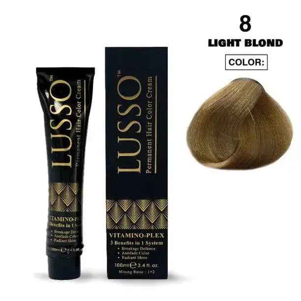 Lusso Permanent Hair Color Cream 100 ML #8 Light Blond