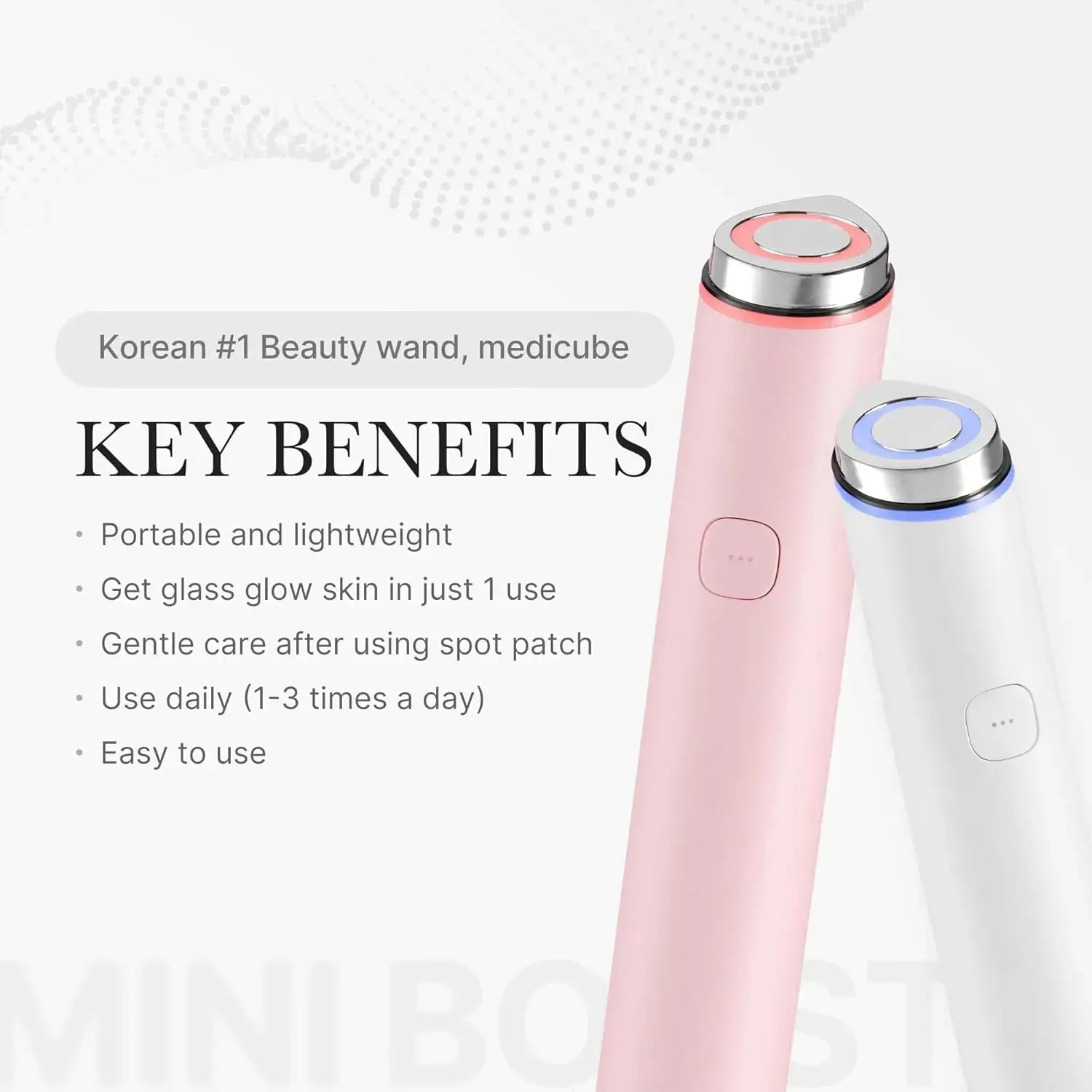 Medicube AGE R Booster Pro Mini in pink, showing the compact skincare bottle with product label visible.