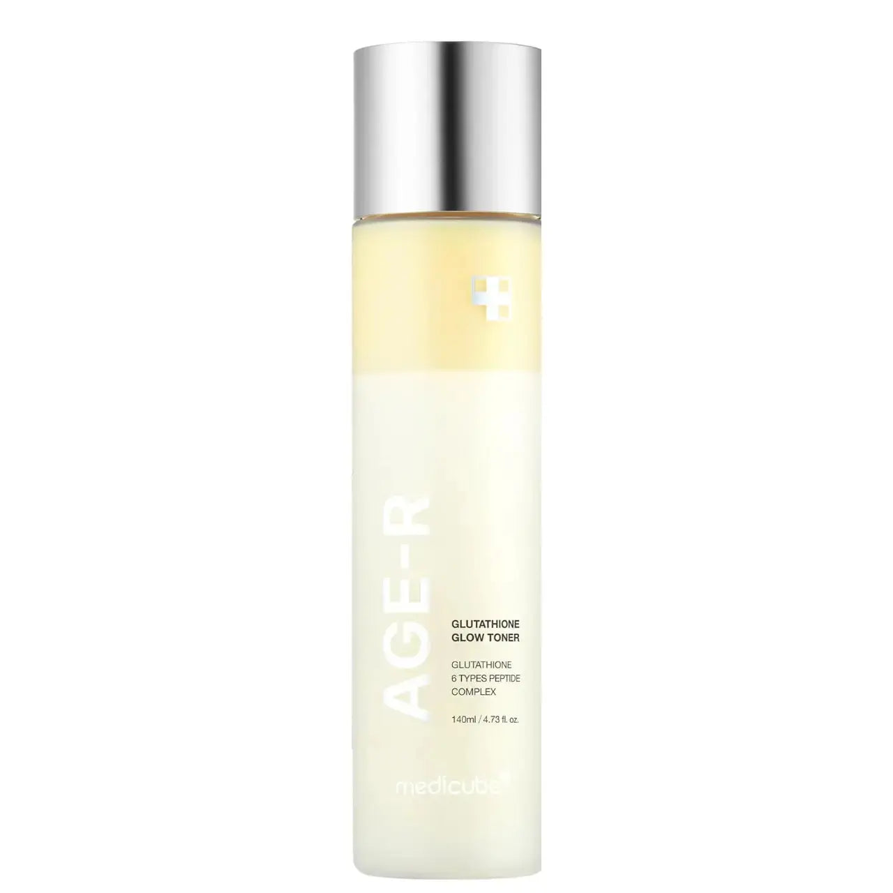 Medicube Age-R Glutathione Glow Toner in a 140ml bottle, showcasing the clear, hydrating toner with a sleek packaging design.