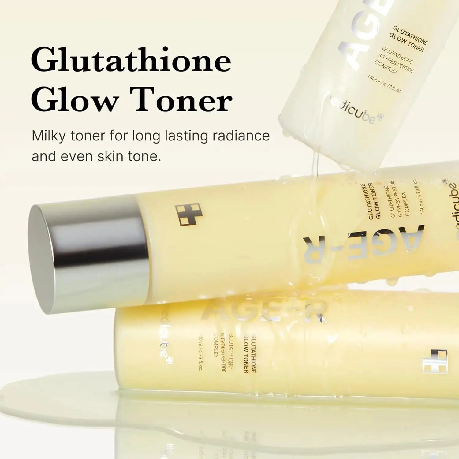 Medicube Age-R Glutathione Glow Toner in 140ml bottle, hydrating skincare product with brightening and antioxidant properties