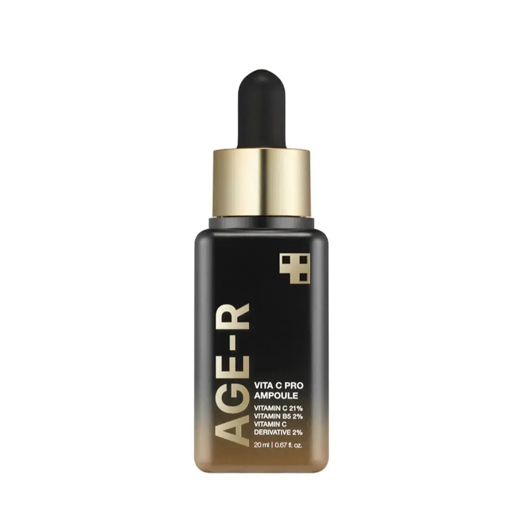 Medicube AGE-R Vita C Pro Ampoule 20ml bottle with clear label, featuring orange and white design, for brightening skin.