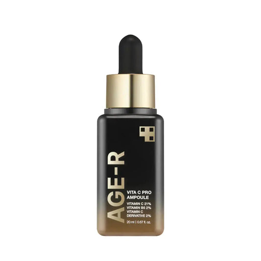 Medicube AGE-R Vita C Pro Ampoule 20ml bottle with clear label, featuring orange and white design, for brightening skin.