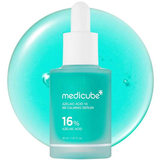 Medicube Azelaic Acid 16% BB Calming Serum 30ml bottle with dropper for brightening and soothing skin.