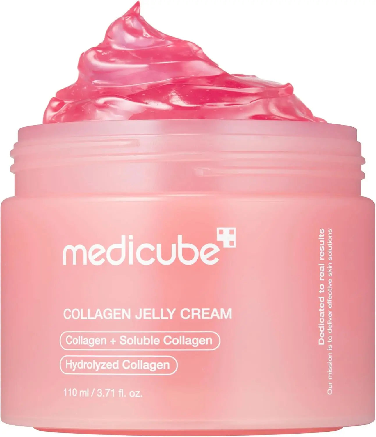 Medicube Collagen Jelly Cream in a 110ml jar, showcasing its smooth, translucent gel texture for youthful skin hydration.