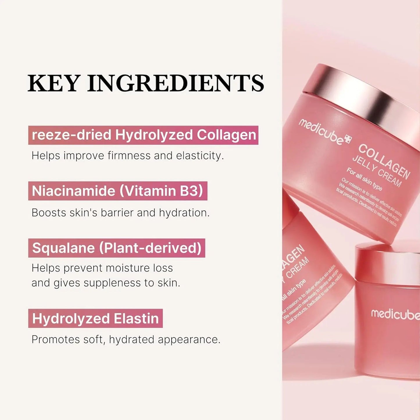 Medicube Collagen Jelly Cream 110ml in a clear jar, showcasing its smooth, gel-like texture and white creamy appearance.