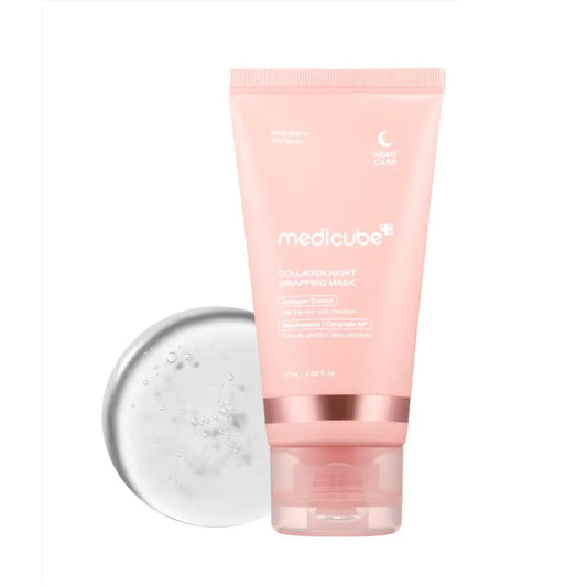 Medicube Collagen Night Wrapping Mask 75ml, a skincare product with a creamy texture designed to hydrate and firm skin overnight.