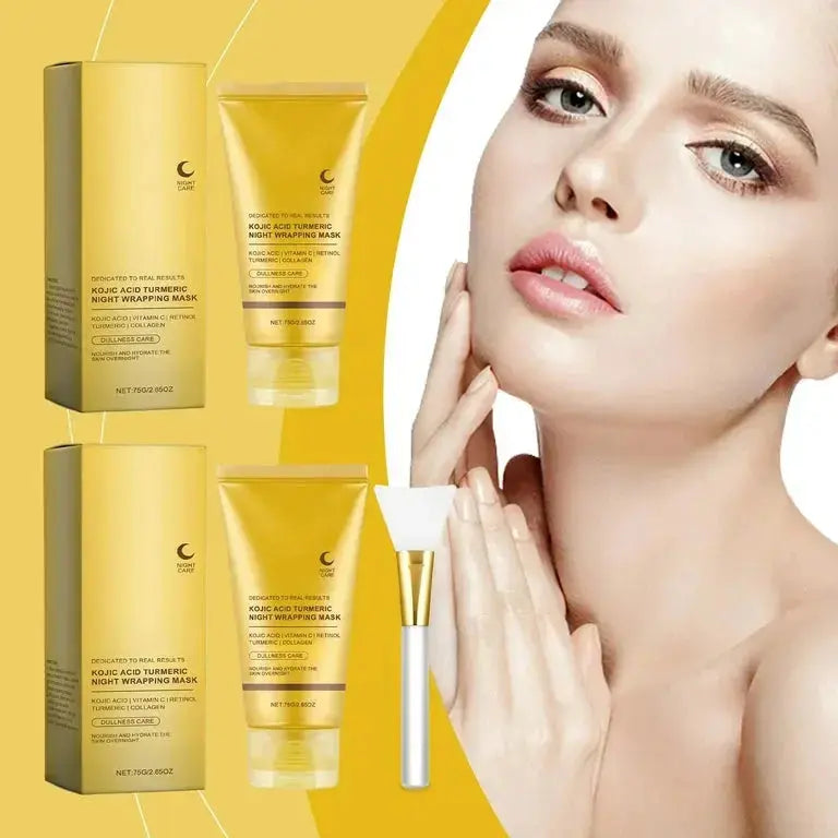 MedCube Kojic Acid Turmeric Night Wrapping Mask 75ml, a skincare mask with brightening ingredients, shown in a sleek jar.