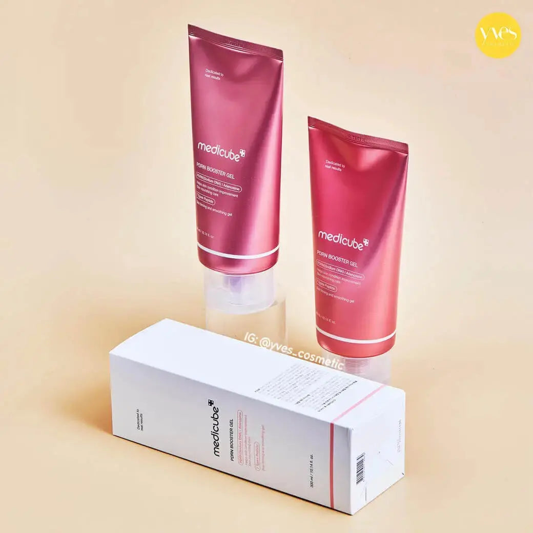 Medicube PDRN Booster Gel 300 ML, a skincare booster gel with a clear, smooth texture in a white bottle with a pump dispenser.