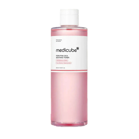Medicube PDRN Pink Cica Soothing Toner in a 120ml bottle, designed to calm and hydrate skin with gentle soothing ingredients.