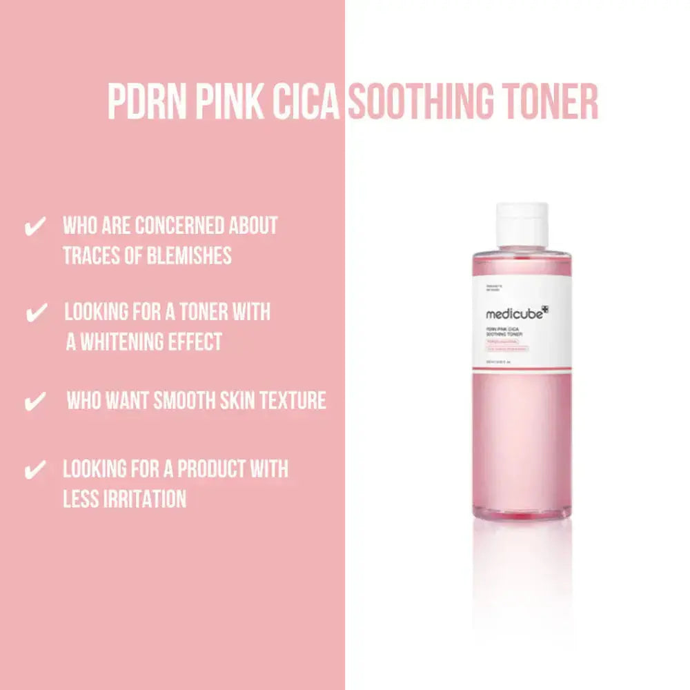 Medicube PDRN Pink Cica Soothing Toner 120ml bottle, hydrating skincare toner with pink cica for soothing and revitalizing skin.