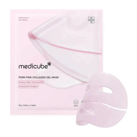 Medicube PDRN Pink Collagen Gel Mask sheet for glowing skin, infused with collagen and PDRN for facial hydration and rejuvenation.