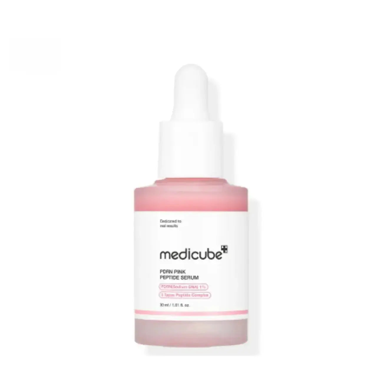 Medicube Pink Peptide Serum bottle with pink label and dropper applicator, displayed on a clean white background.