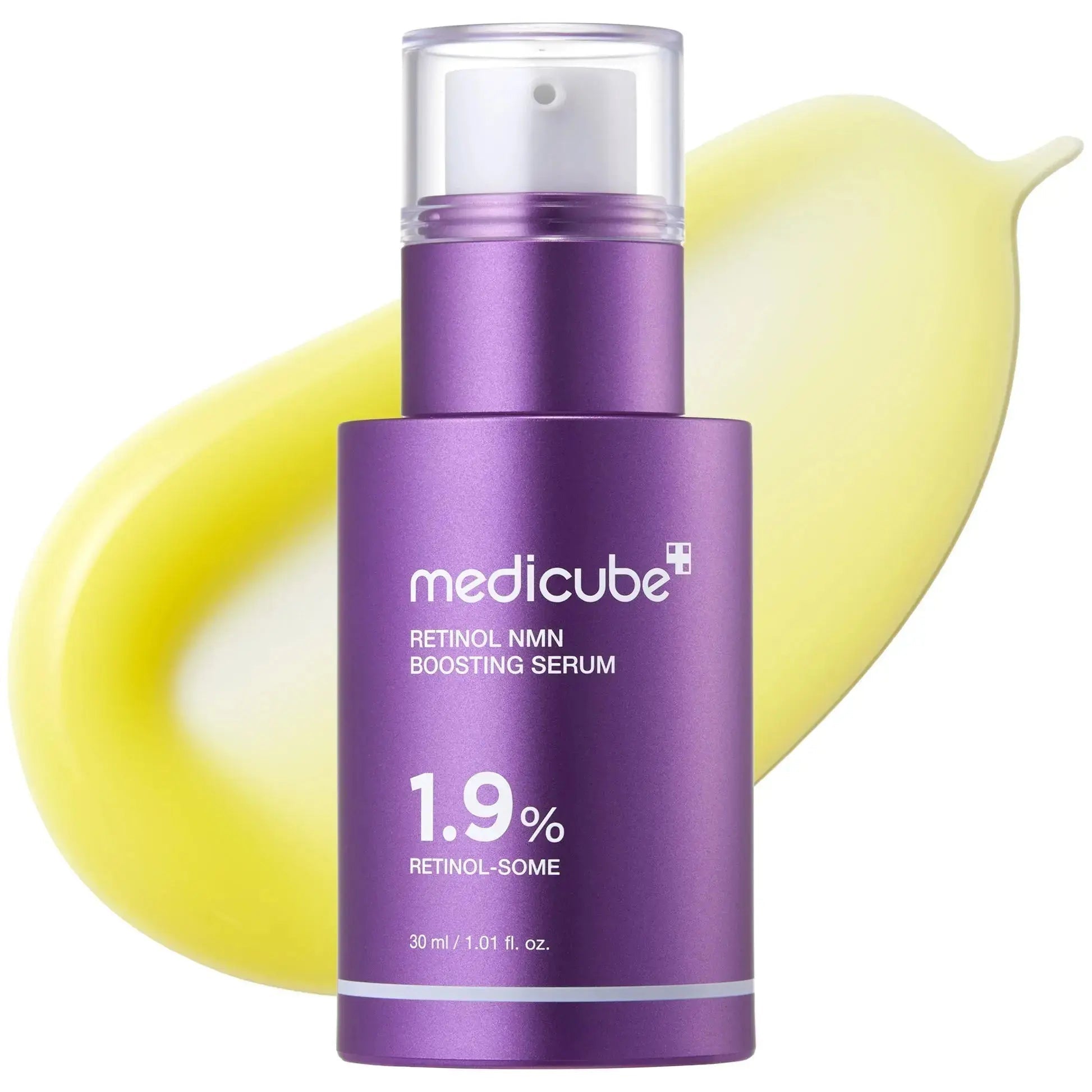 Medicube Retinol NMN Radiance Booster serum in a 30ml bottle, showcasing the sleek packaging and product label.
