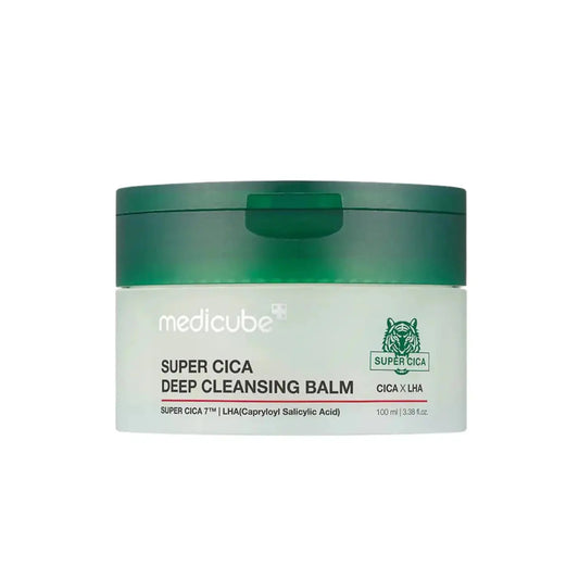 Medicube Super Cica Deep Cleansing Balm in a 100ml jar, with a smooth, creamy texture for gentle facial cleansing.