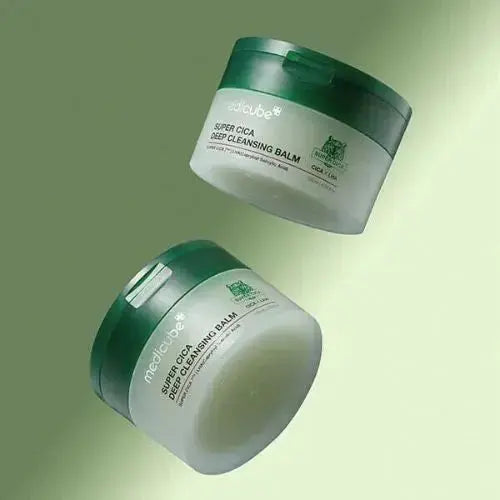 Medicube Super Cica Deep Cleansing Balm in a 100ml jar, featuring a smooth, white cleansing balm for gentle skin cleansing.