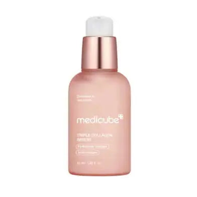 Medicube Triple Collagen Serum 4.0 in 55ml bottle, showcasing the serum's sleek packaging and clear liquid inside.