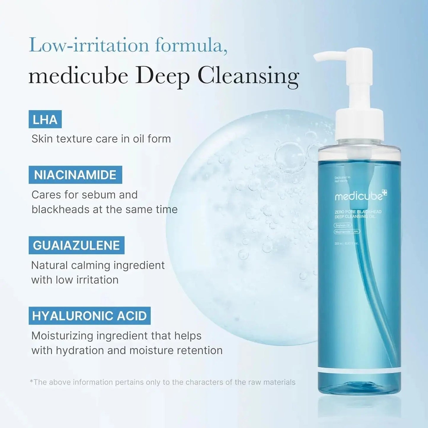 Medicube Zero Pore Blackhead Deep Cleansing Oil in 205ml bottle, showing the product and label.