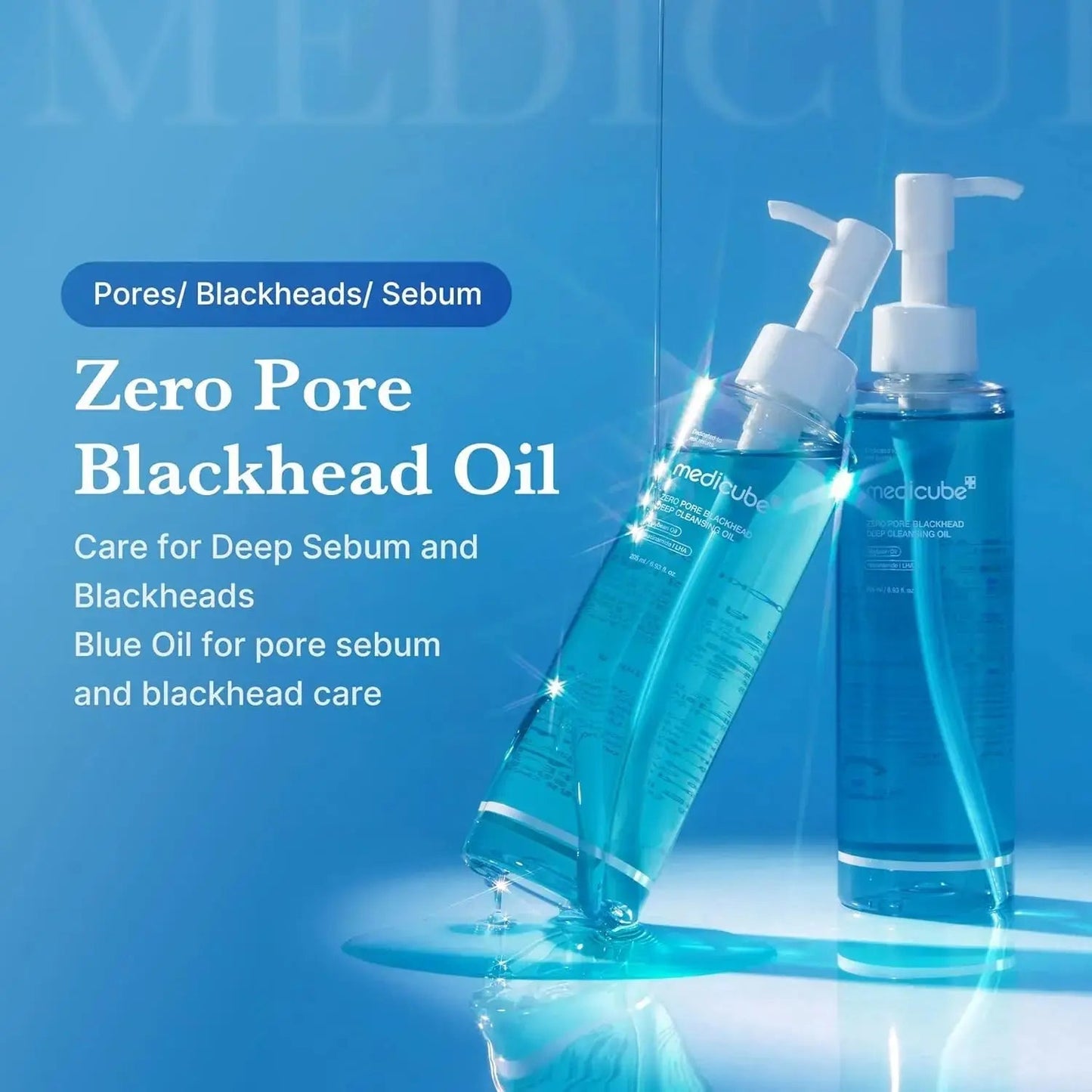 Medicube Zero Pore Blackhead Deep Cleansing Oil 205ml bottle with pump dispenser and black pump cap.